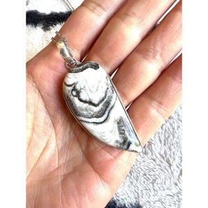 New 925 Stamped Sterling Silver Plated Zebra Calcite Statement Pendant.